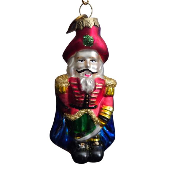 Christopher Radko Nutcracker Ornament Red Blue Gold 3” Glass Poland Paint Chips - Picture 1 of 6
